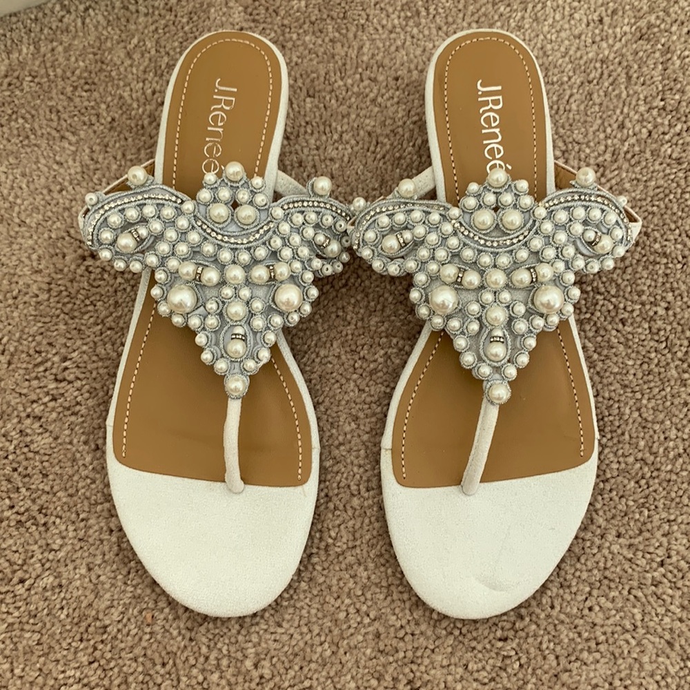 J.Renee Silver and White Pearl Sandals